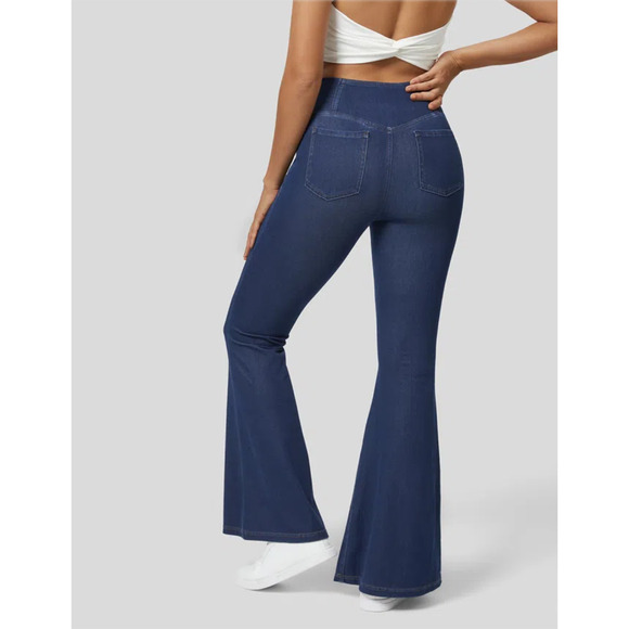 HalaraMagic High Waisted Black Side Pocket Stretchy Knit Work Flare Jeans - Picture 1 of 7